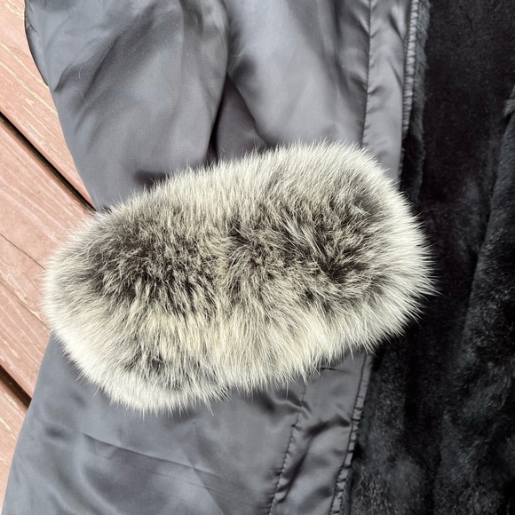 Y2K Jane Post for Saks Fifth Avenue Satin Jacket with Fur Sleeves - Picture 2 of 6